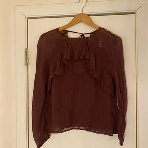 NWT Chan Luu silk ruffle tassel sheer blouse Xs